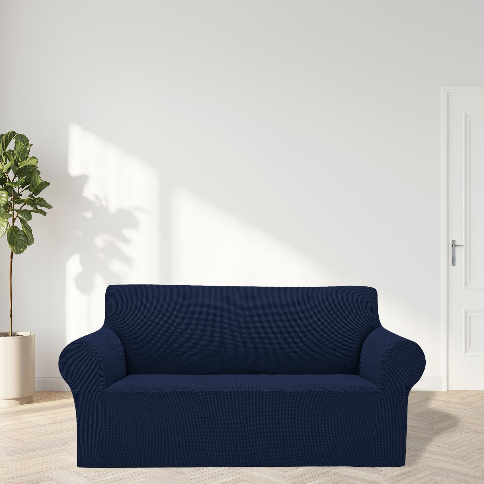 2025 New Stretch Loveseat Sofa Slipcovers Couch Cover For 2 Cushion Furniture Protector Sofa Covers With Elastic Bottom Jacquard Fabric Small Checks For Pets, Kids - Navy