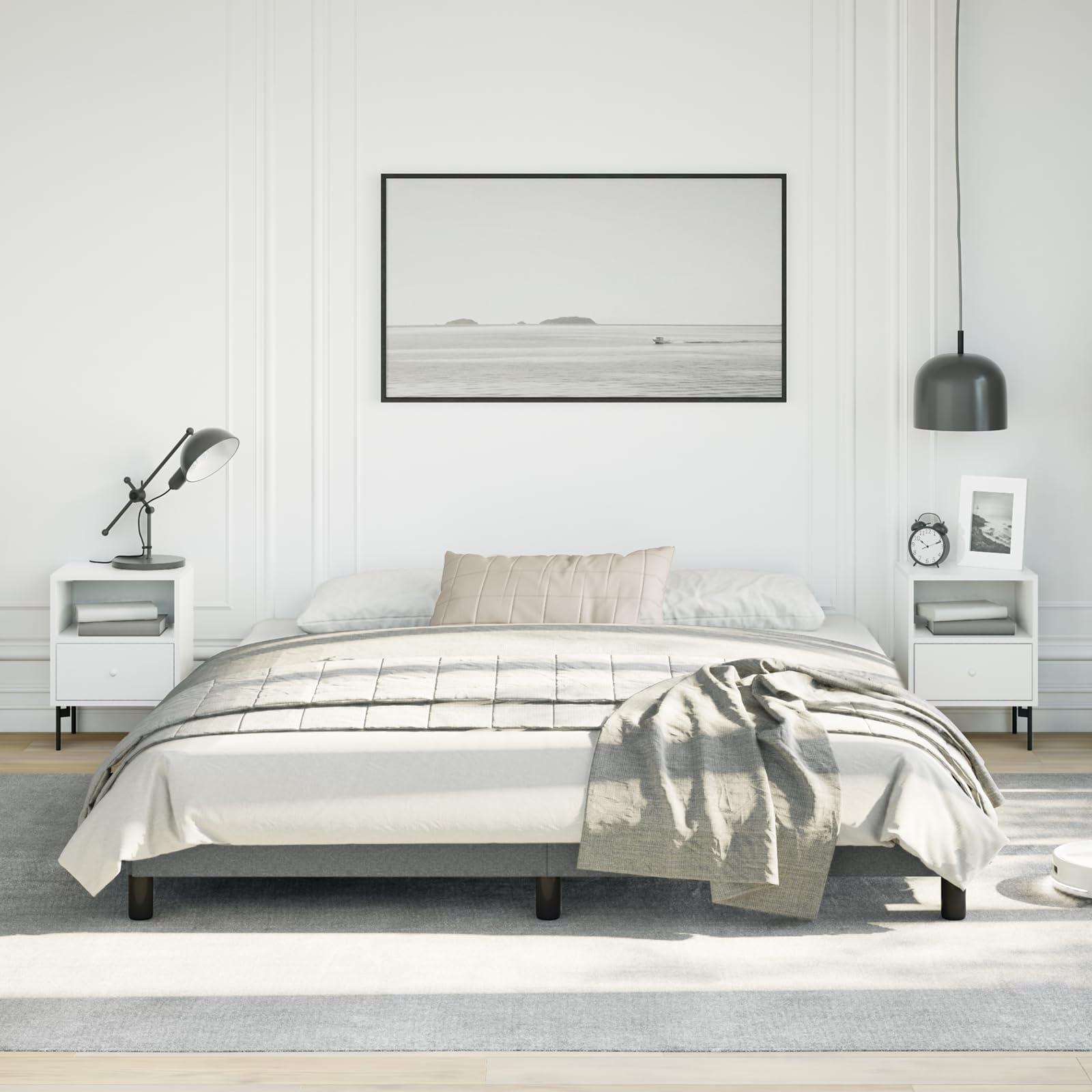 vidaXL California King Size Bed Frame with Plywood Slats, Platform Bed Frame, Fabric Upholstered Mattress Foundation, No Box Spring Needed & Easy Assembly, Dark Gray, Without Mattress