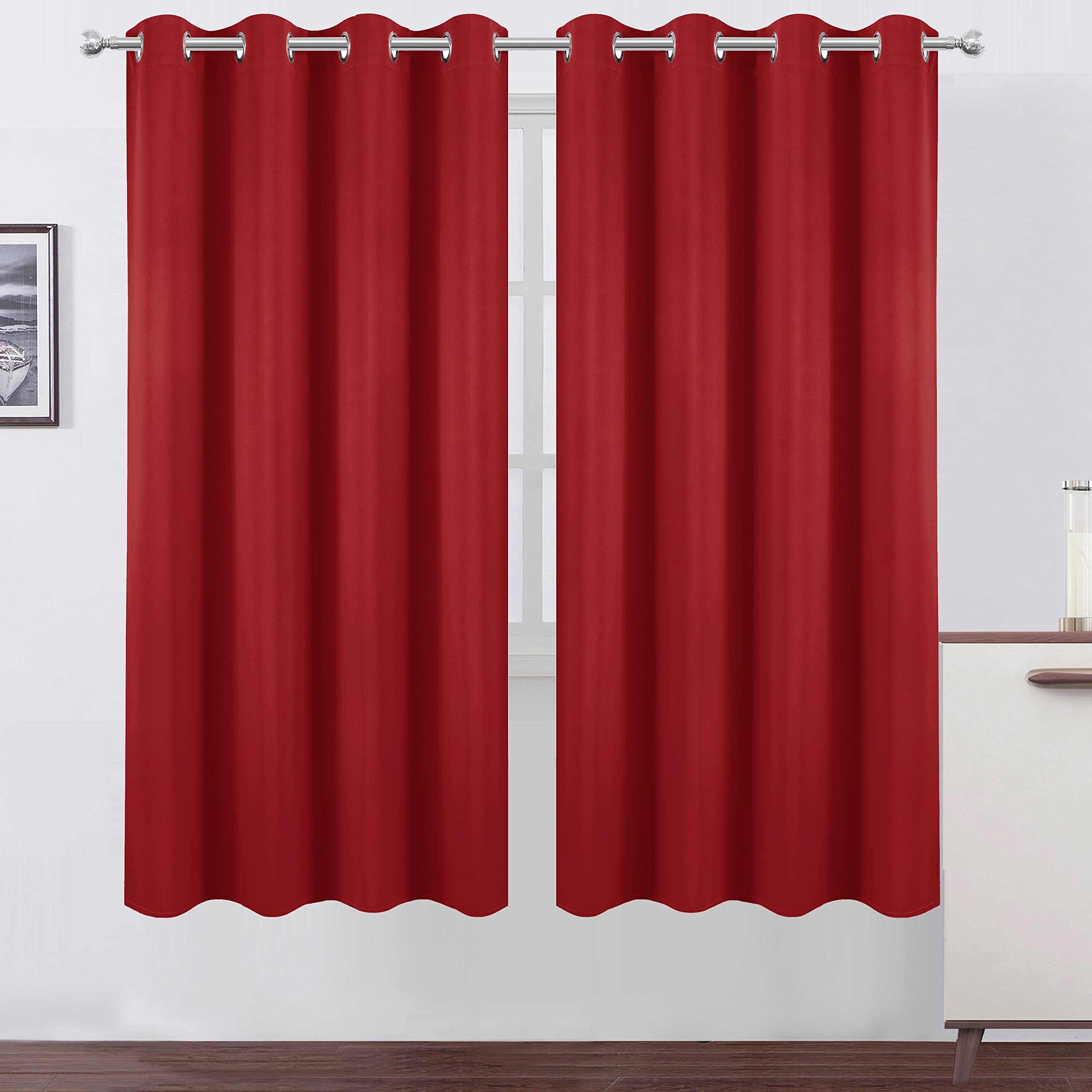 Lemomo Red Blackout Curtains/52 X 72 Inch/Set Of 2 Panels Room Darkening Curtains For Bedroom