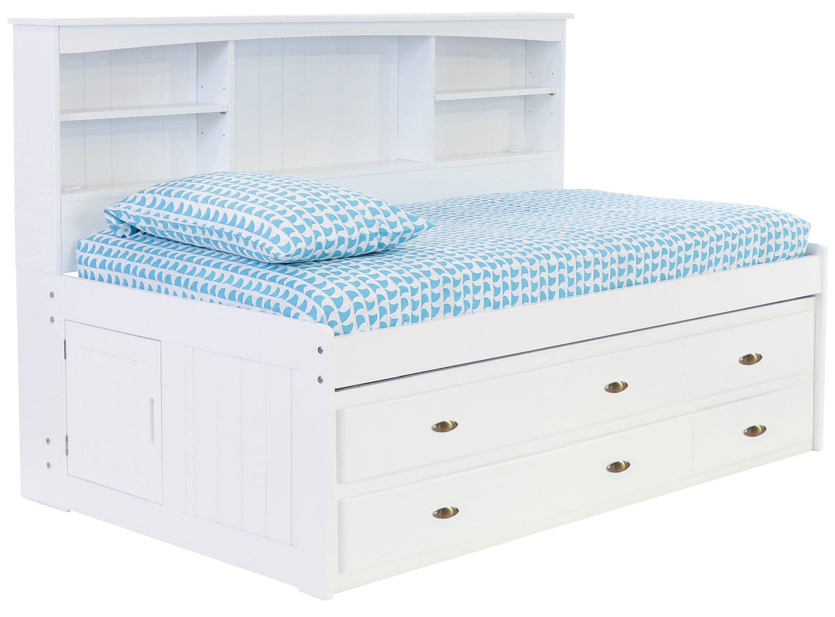 OS Home and Office Furniture Model 80222K6-22, Solid Pine Twin Bookcase Daybed with Six Drawers in Casual White