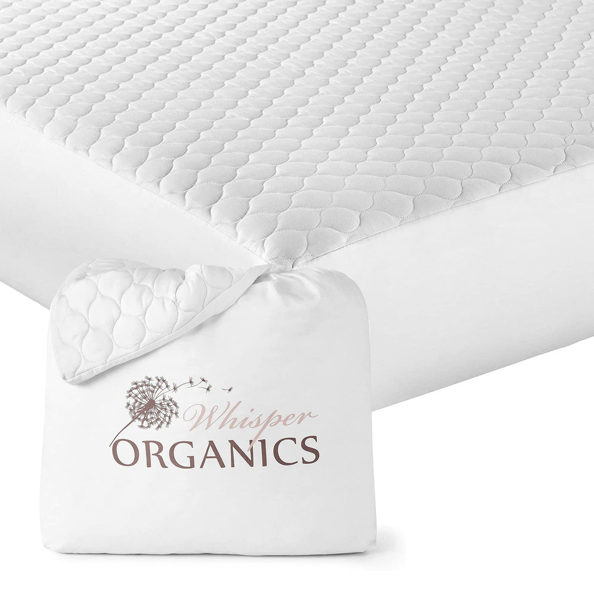 Whisper Organics, 100% Organic Cotton Mattress Protector - Quilted Fitted Mattress Pad Cover, Gots Certified Breathable Mattress