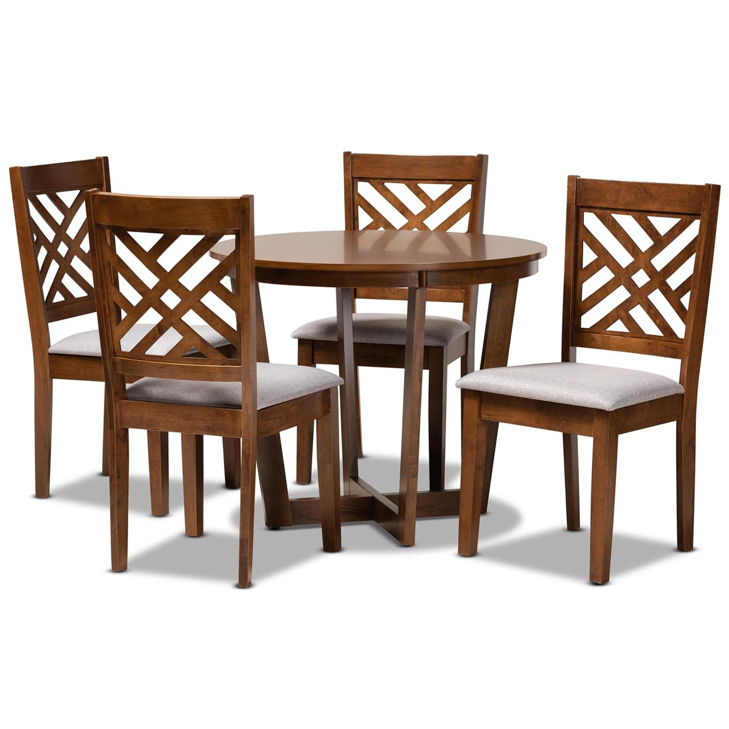 Baxton Studio Grey and Walnut 5-PC Dining Set Alena-Grey/Walnut-5PC Dining Set