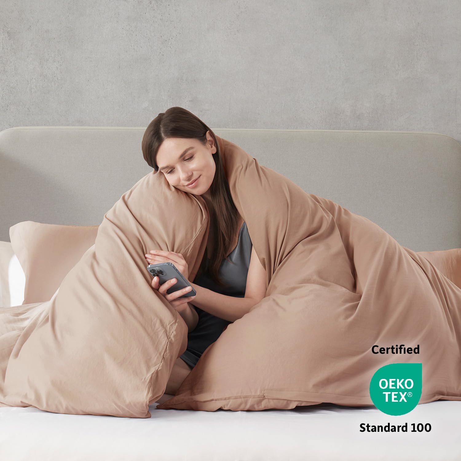 Nestl Khaki Duvet Cover Queen Size - Soft Prewashed Queen Duvet Cover Set, 3 Piece, With Zipper Closure, 1 Duvet Cover 90X90 Inches And 2 Pillow Shams - No Comforter