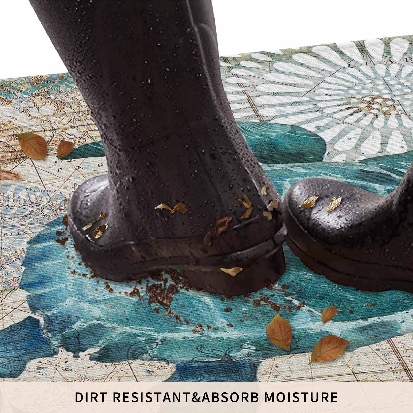 Coastal Blue Sea Turtle Nautical Map Doormat Welcome Mats Rugs Carpet Outdoor/Indoor For Home/Office/Bedroom, 18'X30'