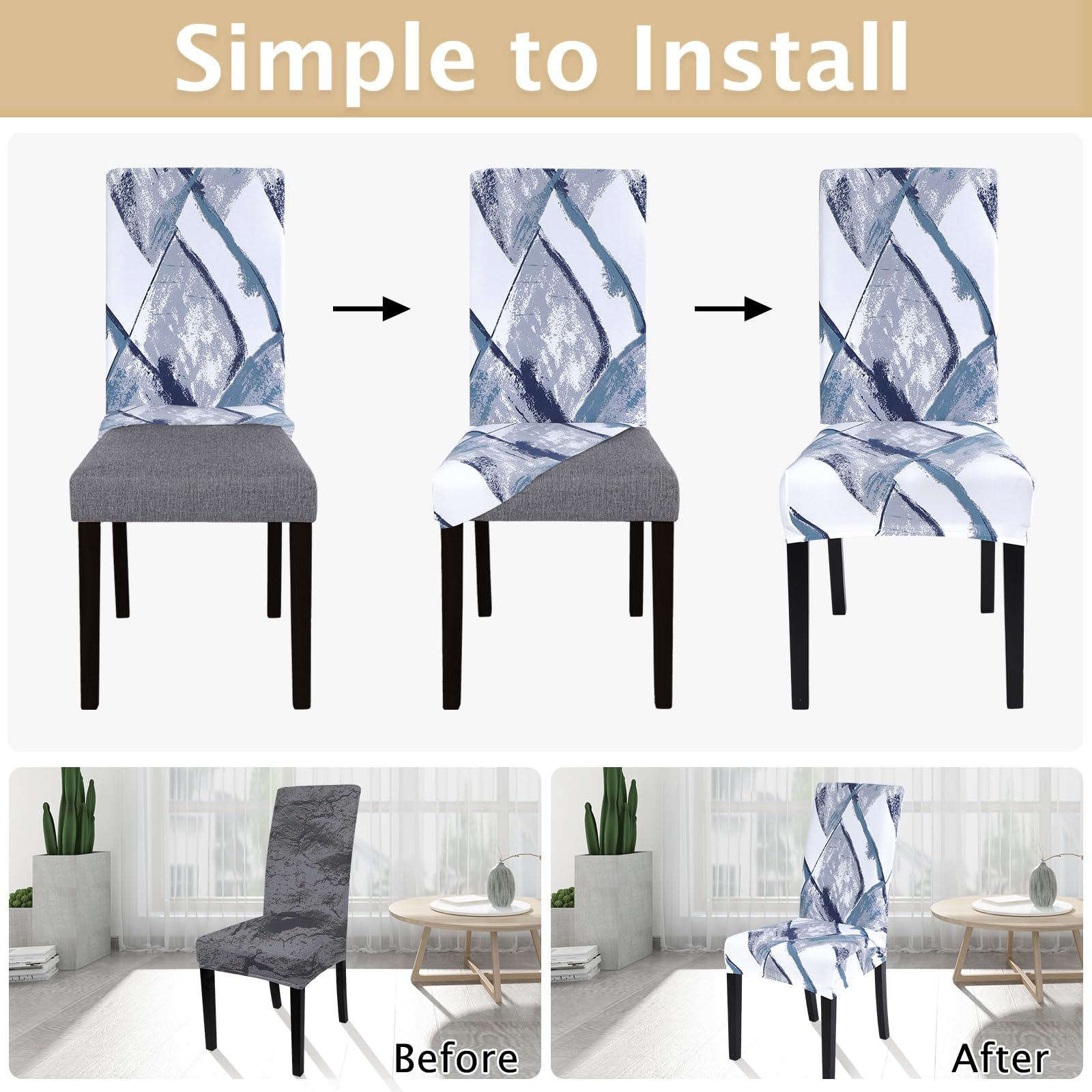 Searchi Printed Dining Room Chair Covers Set Of 4, Stretch Kitchen Chair Covers Washable Parsons Chair Slipcover Removable Dining Chair Protectors For Hotel,Ceremony(Blue/White)