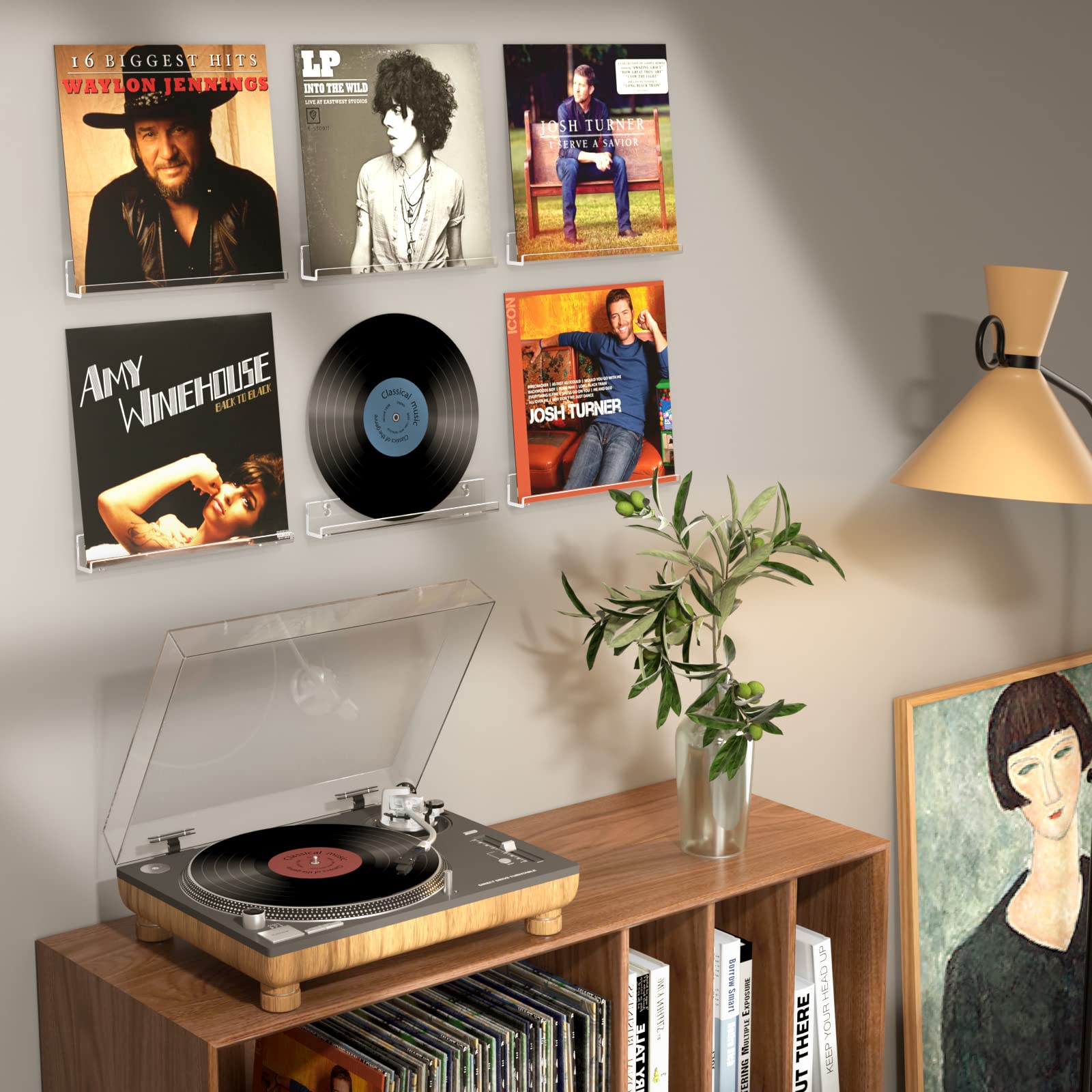 Femeli Vinyl Record Shelf Wall Mount - 6 Pack 12-Inch Clear Acrylic Album Record Holder Display Rack - Art For The Records Collector