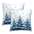 Snow Forest Pillow Covers Set Of 2, Blue Snowflake Pine Trees Square Decorative Cushion Cover Soft Cotton Pillows Case White 18X
