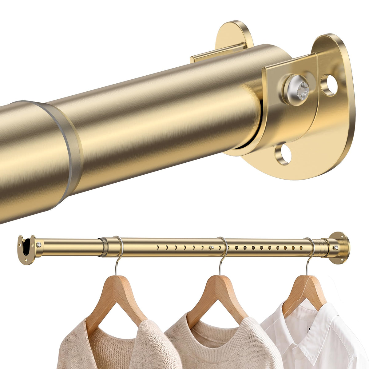 DwelSpire Closet Rod, 1.3 Heavy Duty Adjustable Hanging Rod 1775 Inches