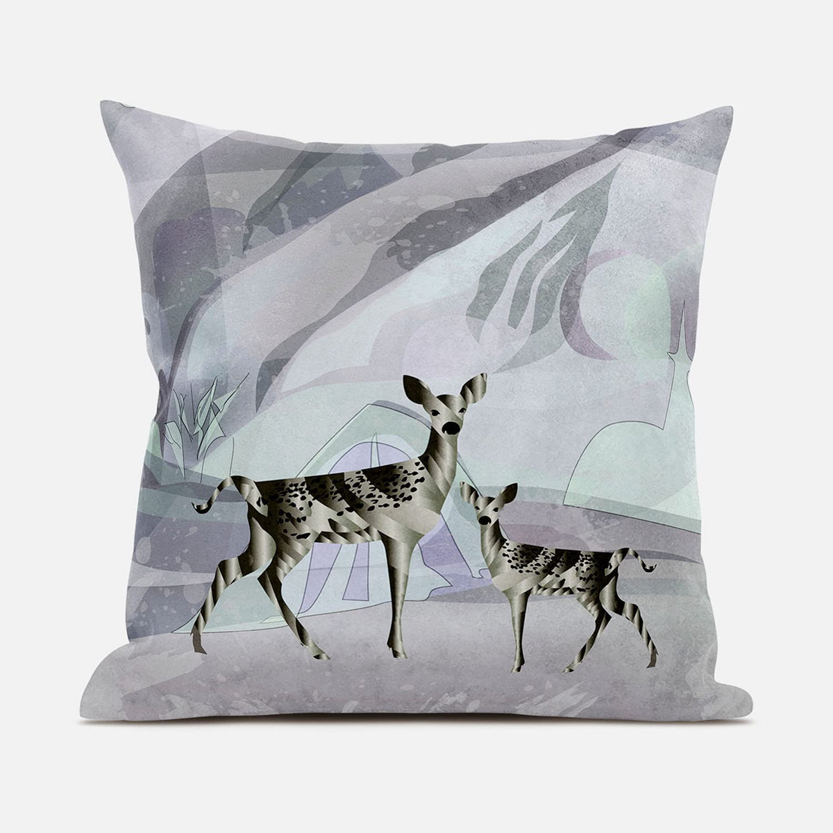 HomeRoots 16x16 Black Purple Brown Deer Blown Seam Broadcloth Animal Print Throw Pillow