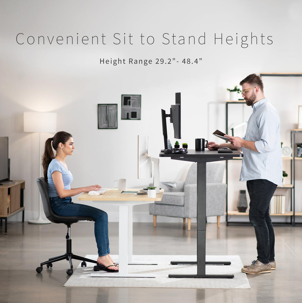 Vivo Electric 48 X 30 Inch Standing Desk Workstation, Memory Controller Height Adjustment, 1B Series, One-Piece Light Wood Top, Black Frame, Desk-Kit-1B5C