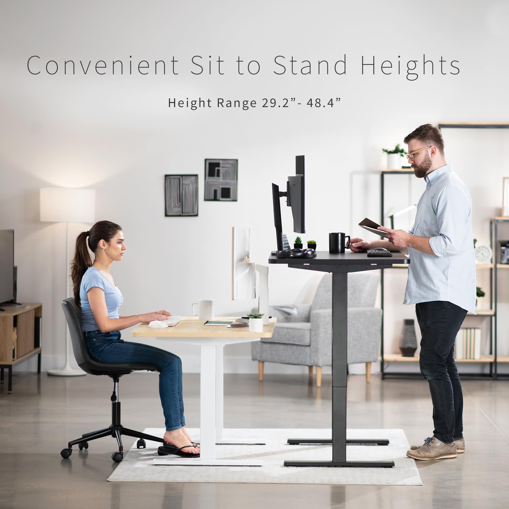 Vivo Electric 48 X 30 Inch Standing Desk Workstation, Memory Controller Height Adjustment, 1B Series, One-Piece Light Wood Top, Black Frame, Desk-Kit-1B5C