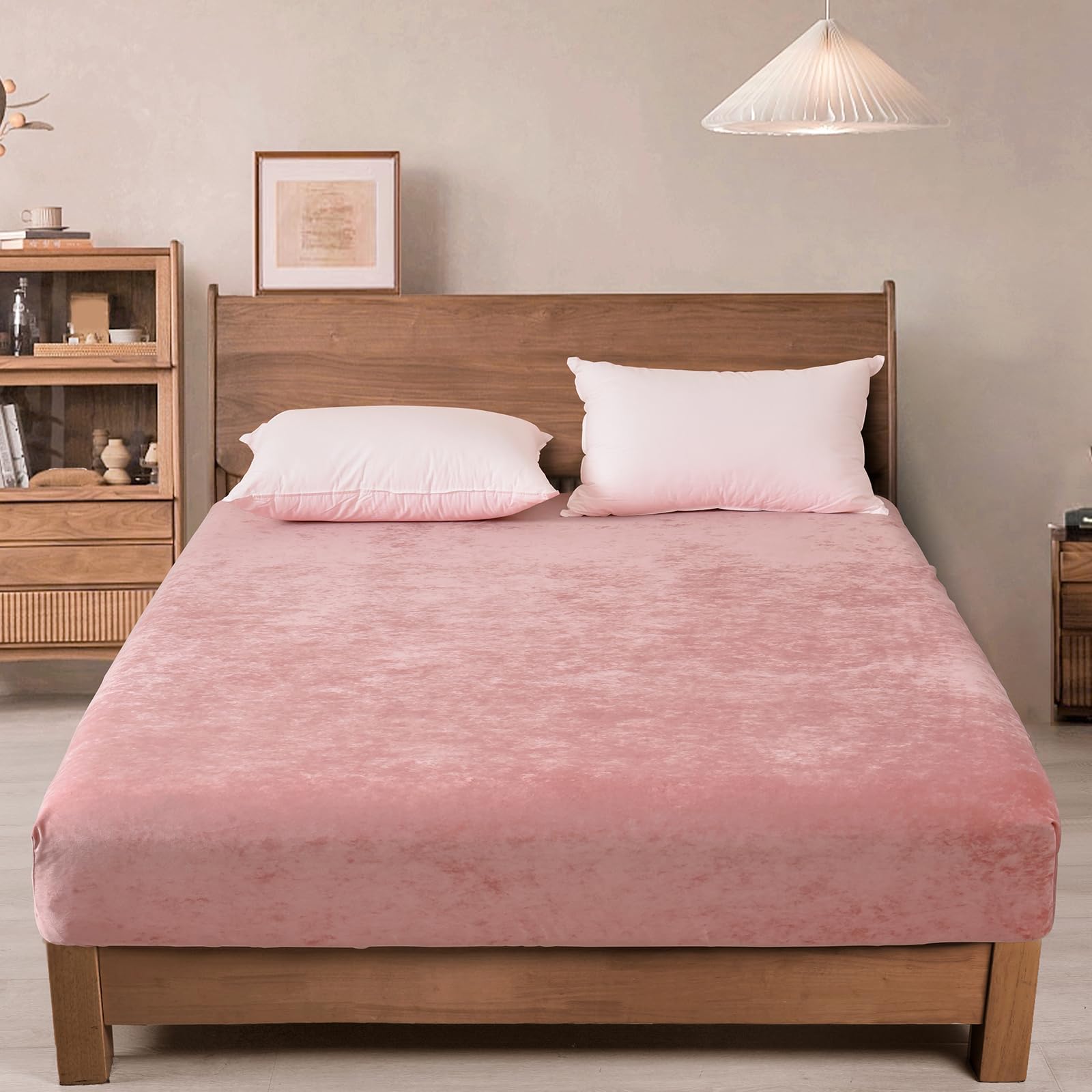 Phf Truly Velvet Fitted Sheet King Size, 1 Pack Luxury Super Soft Cozy Comfy Fleece Bottom With 15' Deep Pocket, Suitable For F