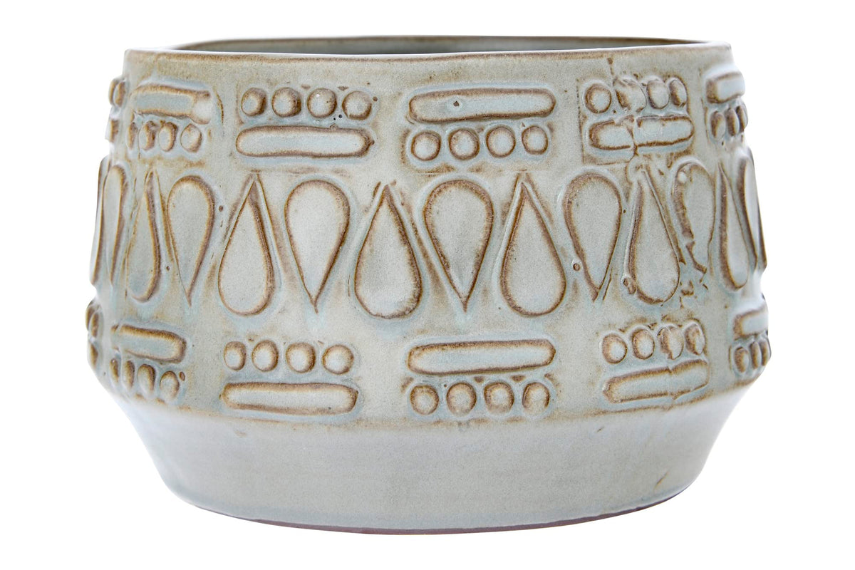 Creative Co-Op Df2979 Embossed Stoneware Reactive Glaze Finish (Holds 4' Pot/Each One Will Vary) Planter, Green