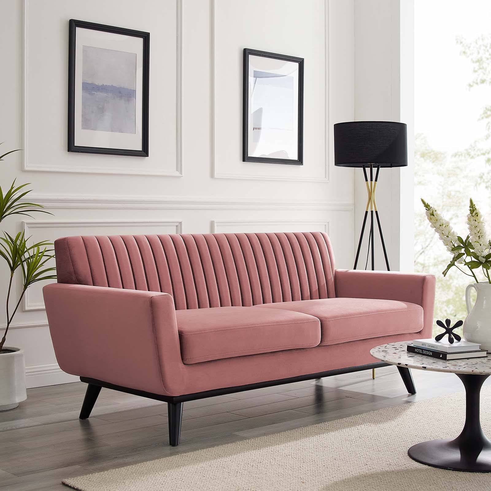Modway Engage Channel Tufted Performance Velvet Loveseat in Dusty Rose
