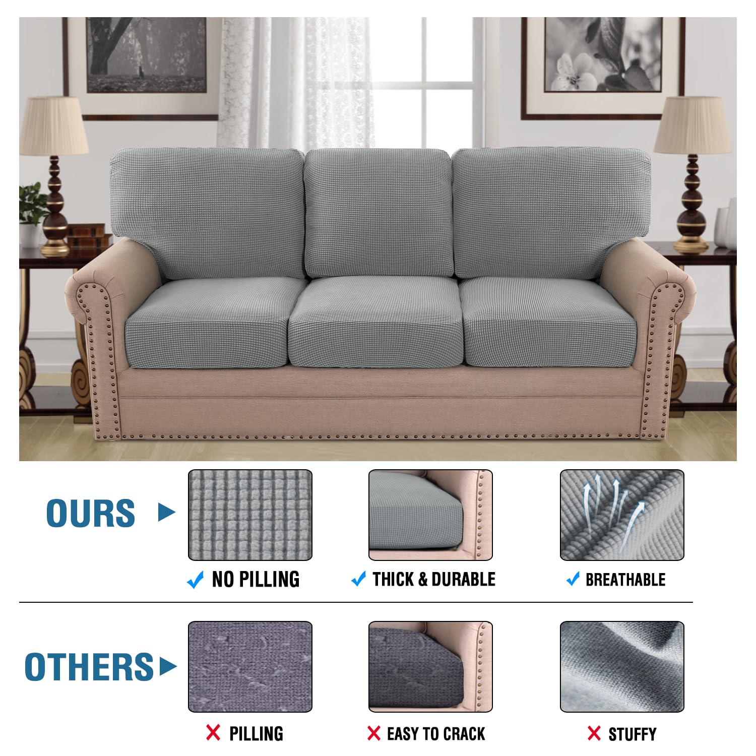 H.Versailtex 2024 New Trend Multi-Pieces Sofa Slipcovers For 3 Seat Cushion Couch High Stretch Couch Cushion Covers Jacquard Tex