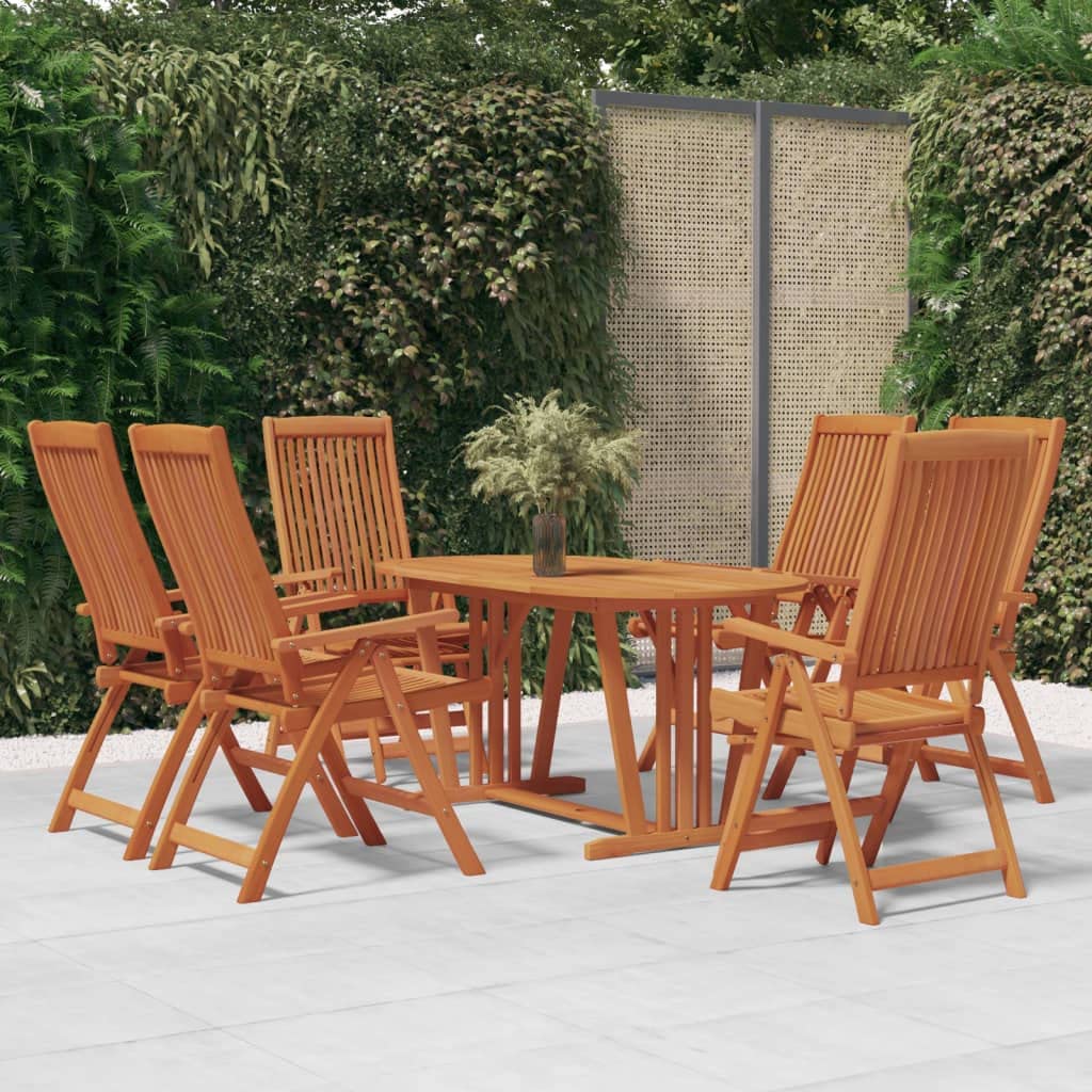 vidaXL Patio Dining Set 7 Piece, Extendable Table and Chairs with Umbrella Hole, Conversational Set, Outdoor Furniture, Farmhouse, Solid Eucalyptus Wood