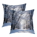 Batmerry Winter Pillow Covers 18x18 Inch Set of 2, Blue Snow Snowstorm in Park Winter Landscape Scene Double Sided Decorative Pi