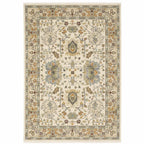 HomeRoots 509301 8 x 11 ft. Ivory Oriental Power Loom Stain Resistant Rectangle Area Rug with Fringe