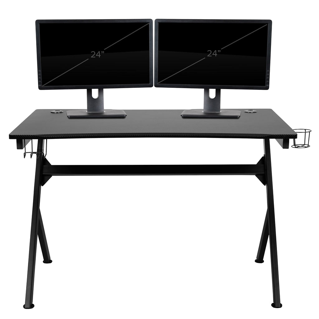 Flash Furniture Optis Black Gaming Desk and Black Racing Chair Set with Cup Holder, Headphone Hook & 2 Wire Management Holes