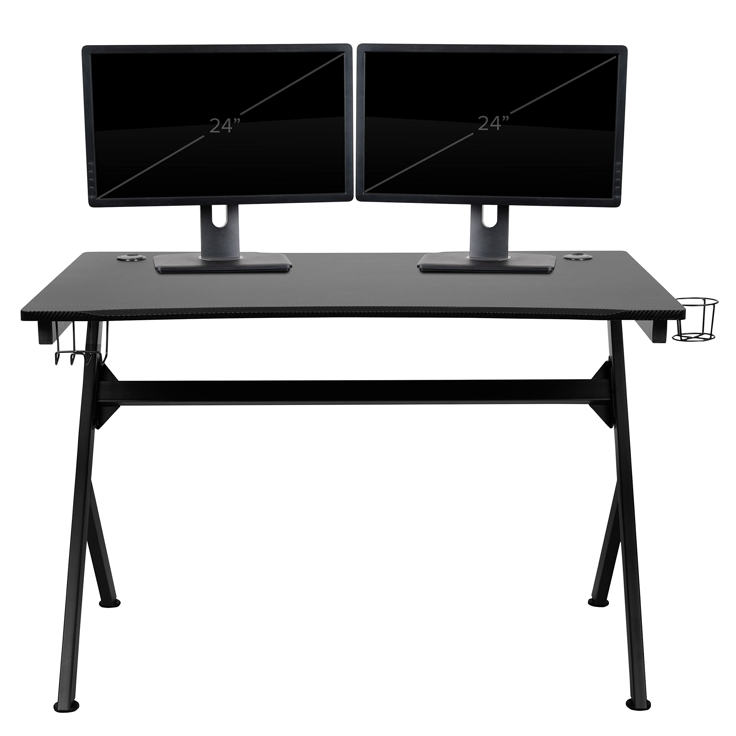 Flash Furniture Optis Black Gaming Desk and Black Racing Chair Set with Cup Holder, Headphone Hook & 2 Wire Management Holes