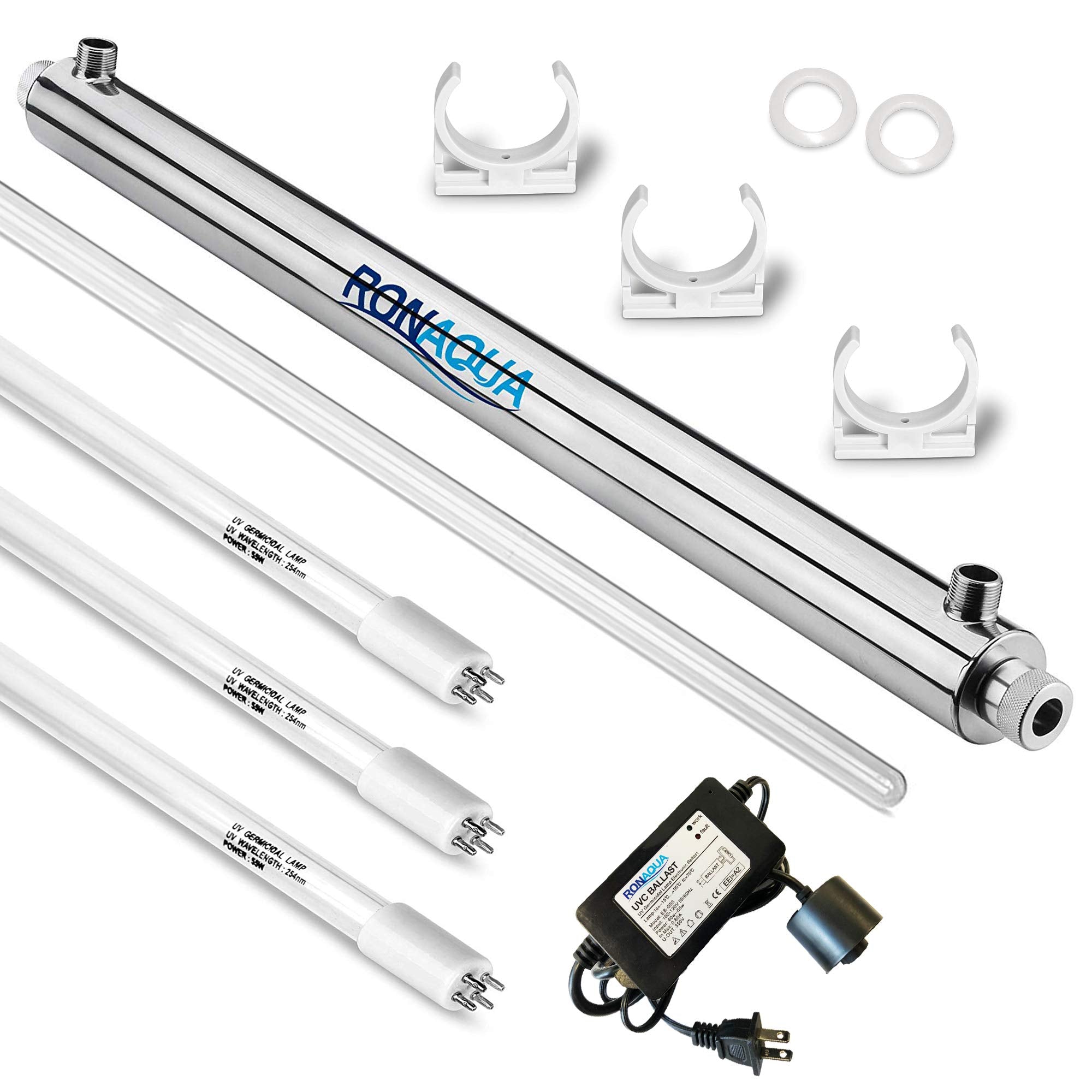 Ultraviolet Light Water Purifier Whole House Uv Sterilizer 55W, 12 Gpm With 2 Replacement Bulbs