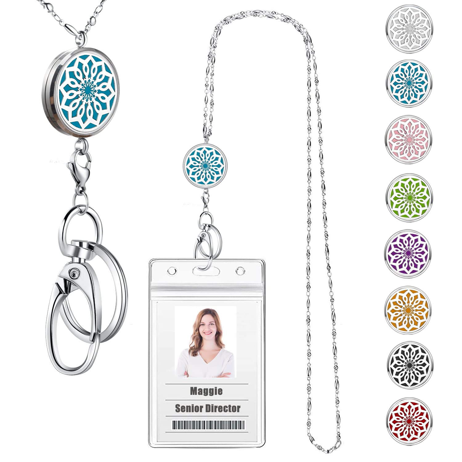 Lanyards For Id Badges Women Id Badge Holder With Lanyard Keychain Long Bling Stainless Steel Silver Chain Nurse Nursing Office