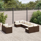 vidaXL 9 Piece Patio Sofa Set - Brown Poly Rattan Outdoor Lounge Set/Adjustable Cushions - for Garden, Terrace, Deck, Patio - Modular Design - Weather Resistant - 24.8” x 24.8” x 22.6”