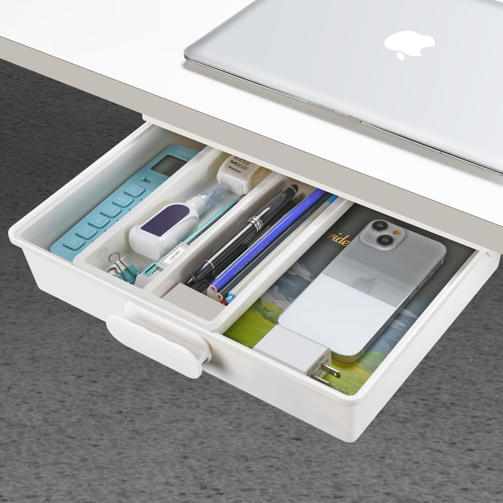 Ggiantgo Under Desk Drawer, Self-Adhesive Under Desk Storage, Desk Drawer Organizer For Office Home Stationery (Large-White)