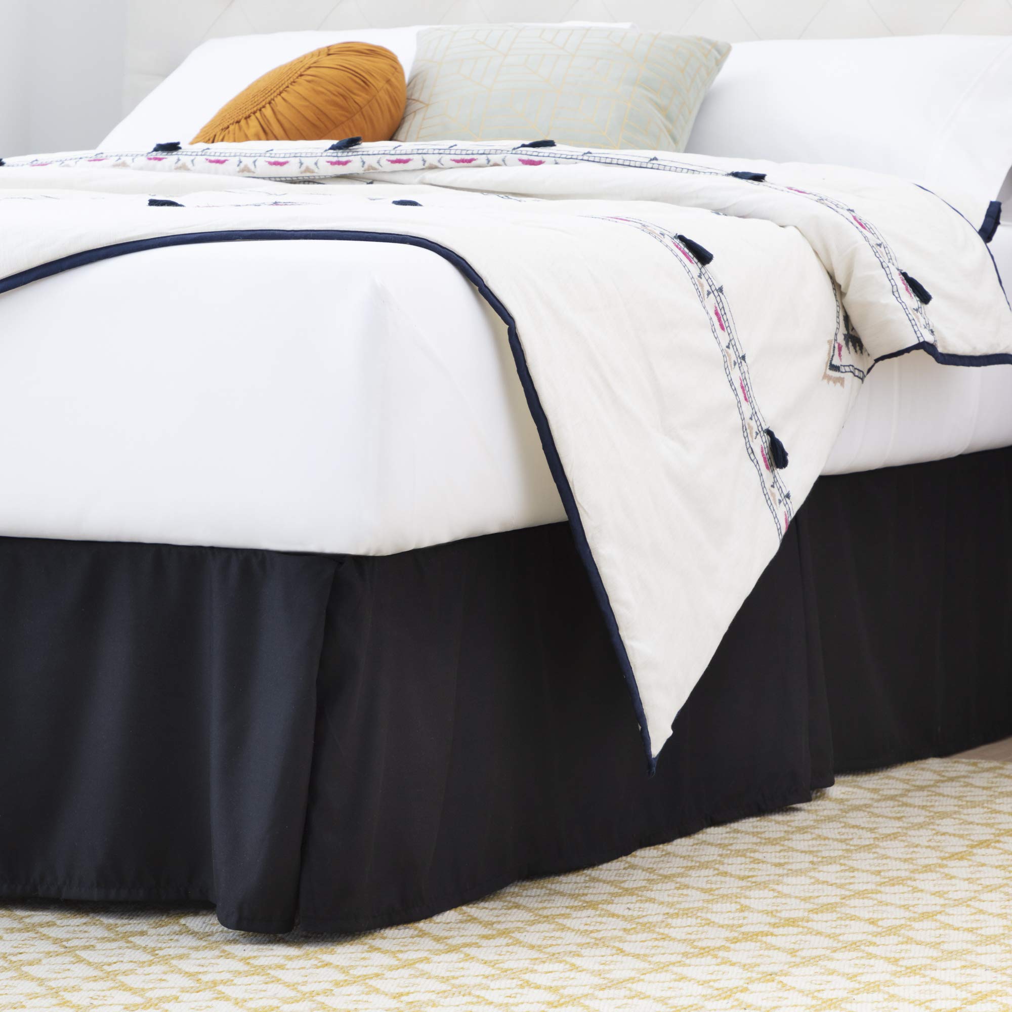 Linenspa 14 Inch Wrinkle And Fade Resistant-Machine Washable-Easy Use Pleated Microfiber Bed Skirt, Queen, Black