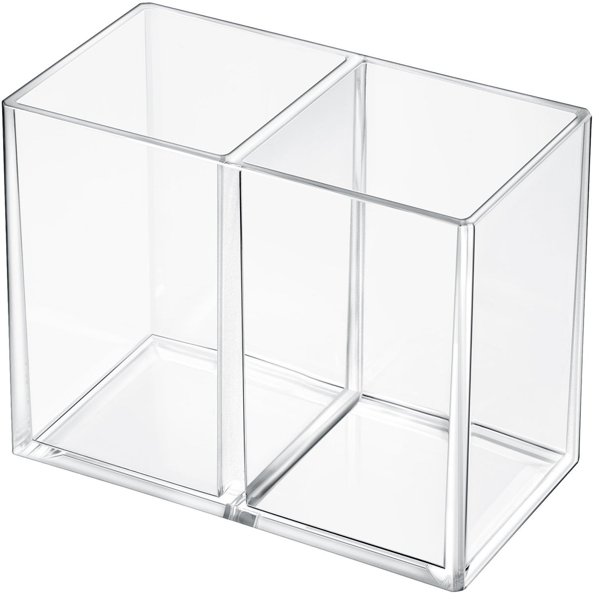 Gejoy Acrylic Pencil Pen Holder Clear Makeup Brush Organizer 2 Compartments For Desktop Stationery Office Bedroom