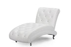 Baxton Studio Pease Contemporary Faux Leather Upholstered Crystal Button Tufted Chaise Lounge, White