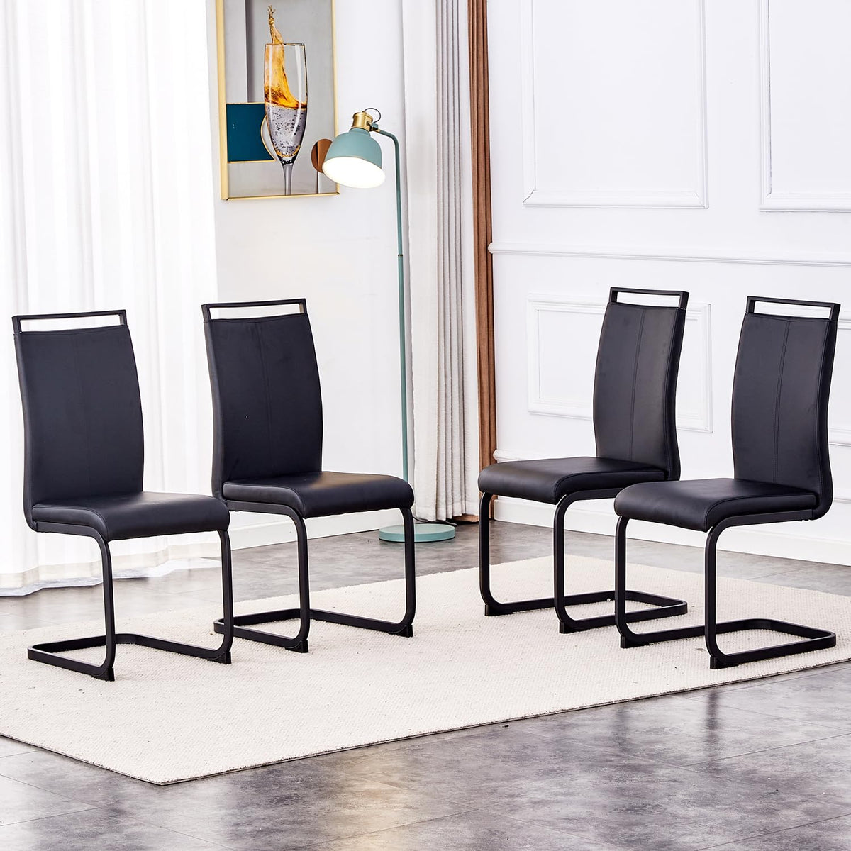 Gopop Modern Dining Chairs Set Of 4,High Back Kitchen Chairs,Side Room Chair With Black Powder Coating Metal Legs,Easy To Clean