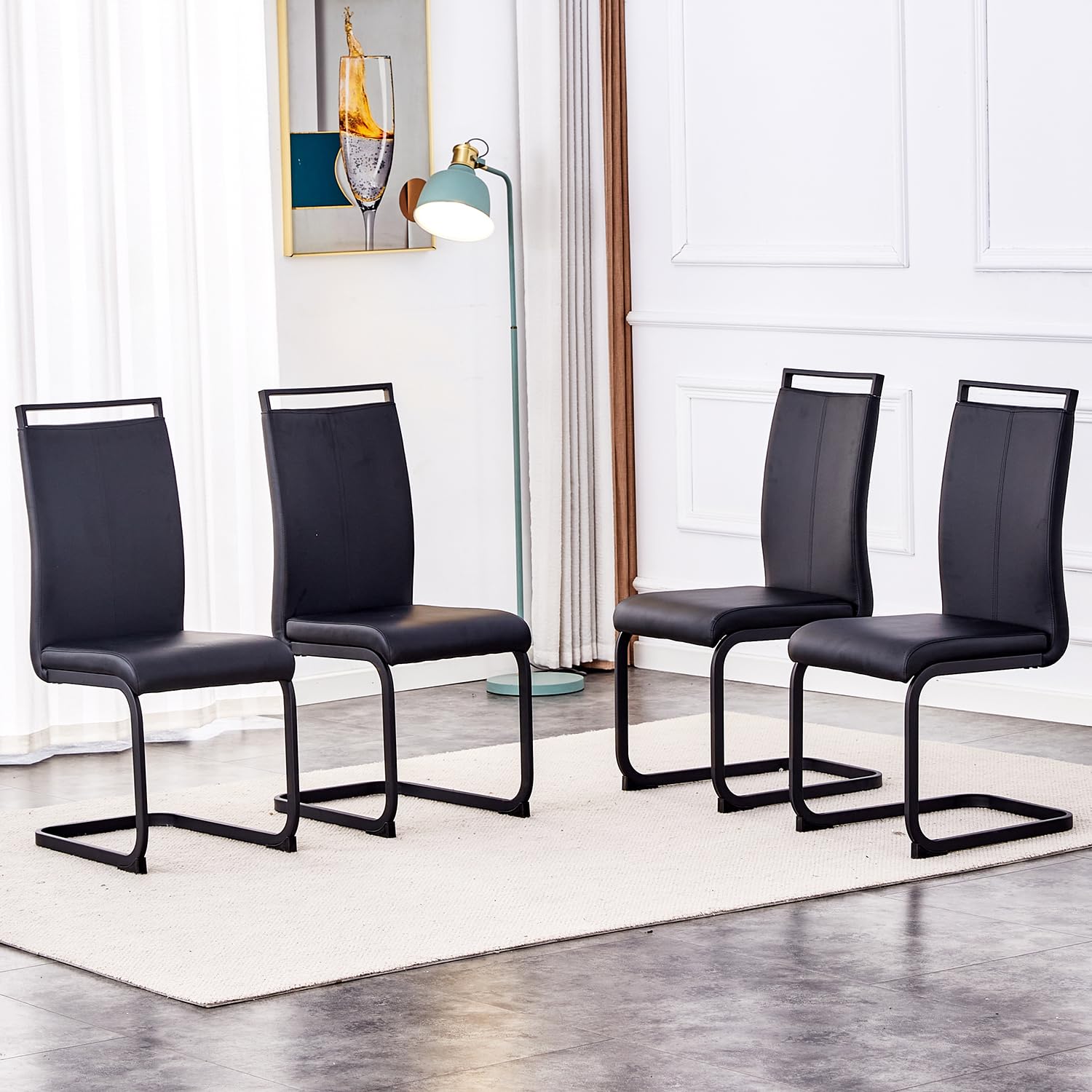 Gopop Modern Dining Chairs Set Of 4,High Back Kitchen Chairs,Side Room Chair With Black Powder Coating Metal Legs,Easy To Clean