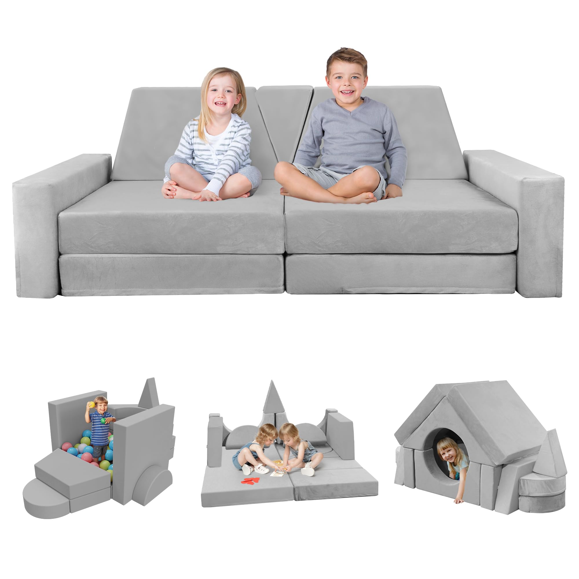 YEFU 15pcs Modular Kids Play Couch, Kids Couch for Toddler & Children, Toddler Couch, Kids Couch Fort Building kit for Playroom 