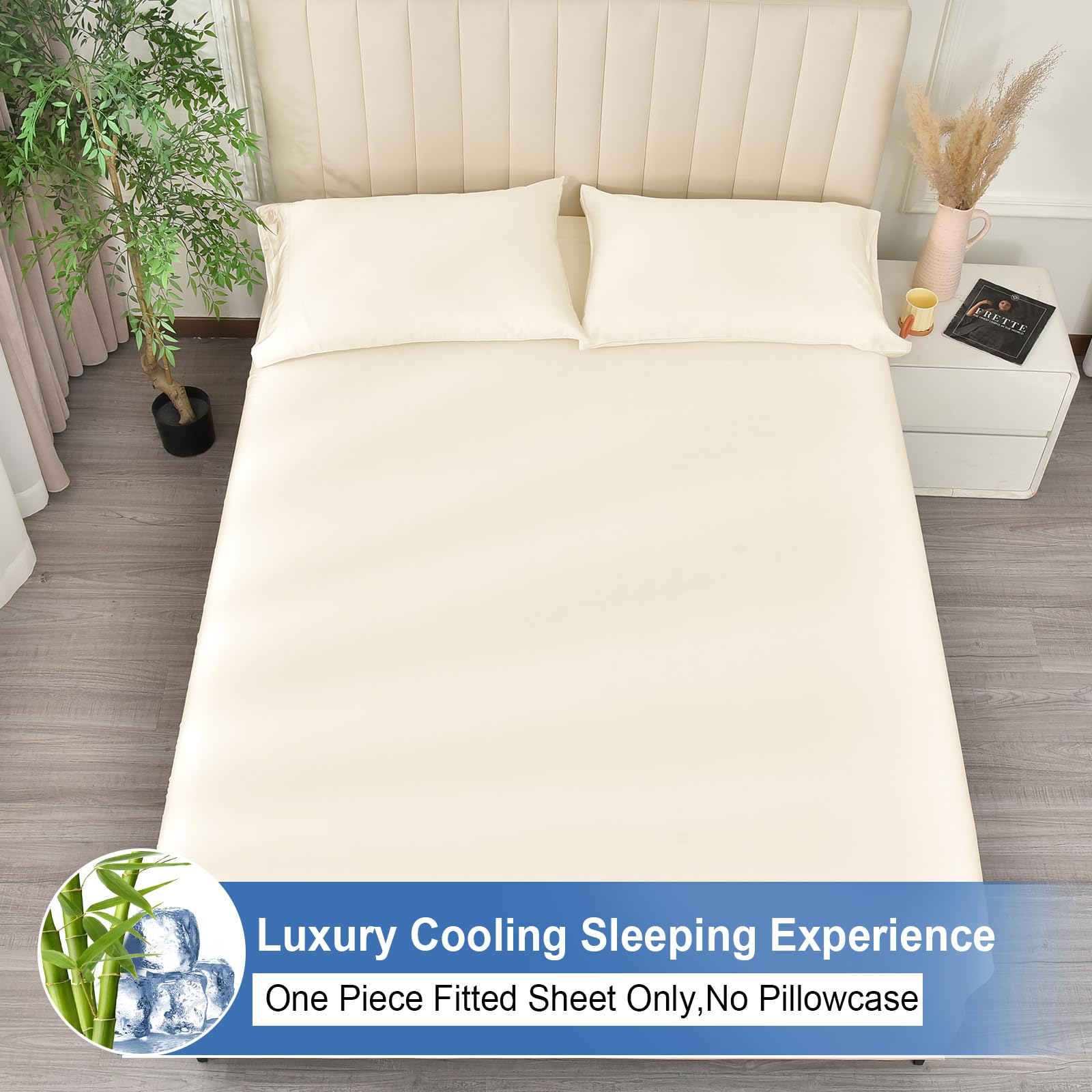 Phf 100% Rayon Derived From Bamboo Cooling Fitted Sheet Queen Size For Hot Sleeper,16'' Deep Pocket,2.5Cm Wider Strong Elastic B