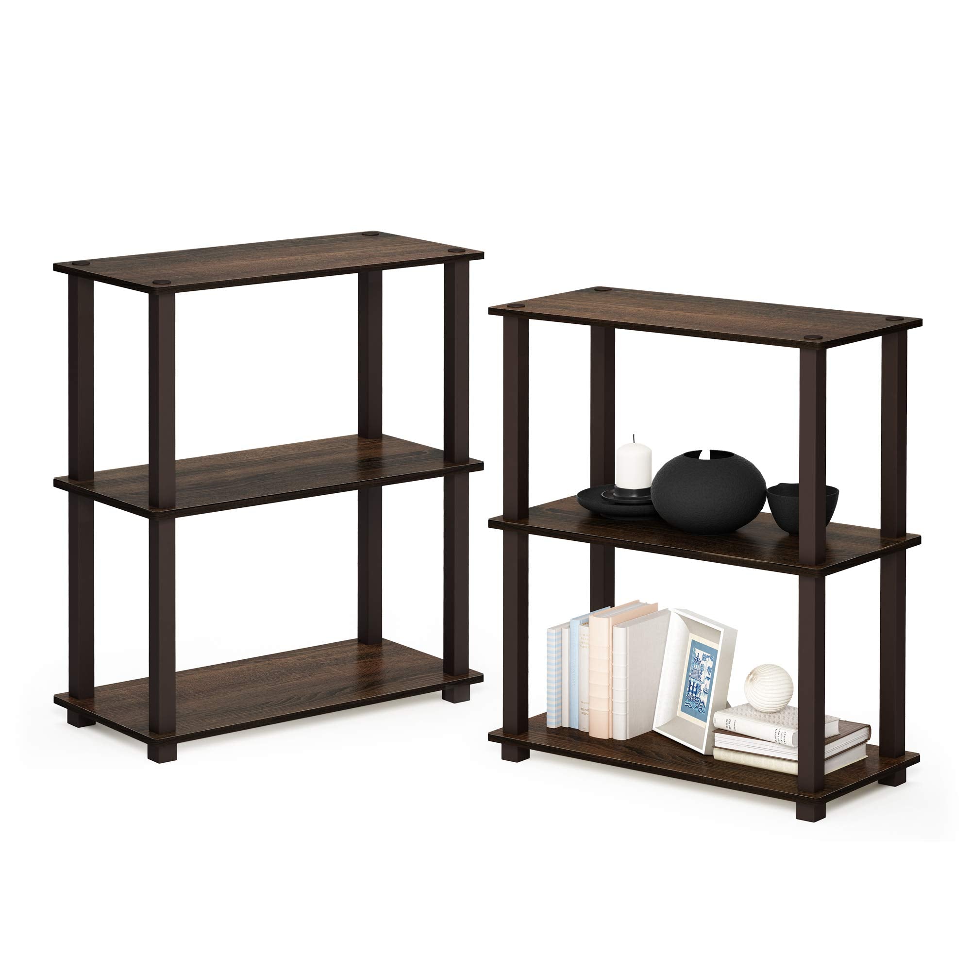 Furinno Turn-S-Tube 3-Tier Compact Multipurpose Shelf 2-Pack, Walnut/Brown