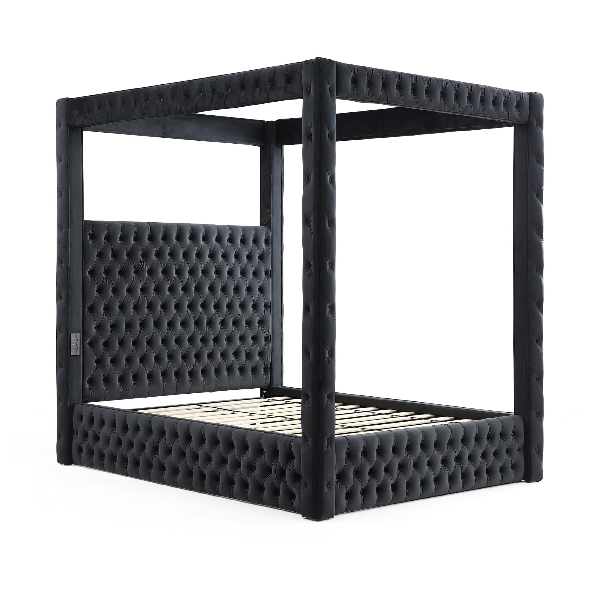 Better Home Products Dream Luxurious Velvet Canopy Bed with Speaker & USB Connection (Black, King)?