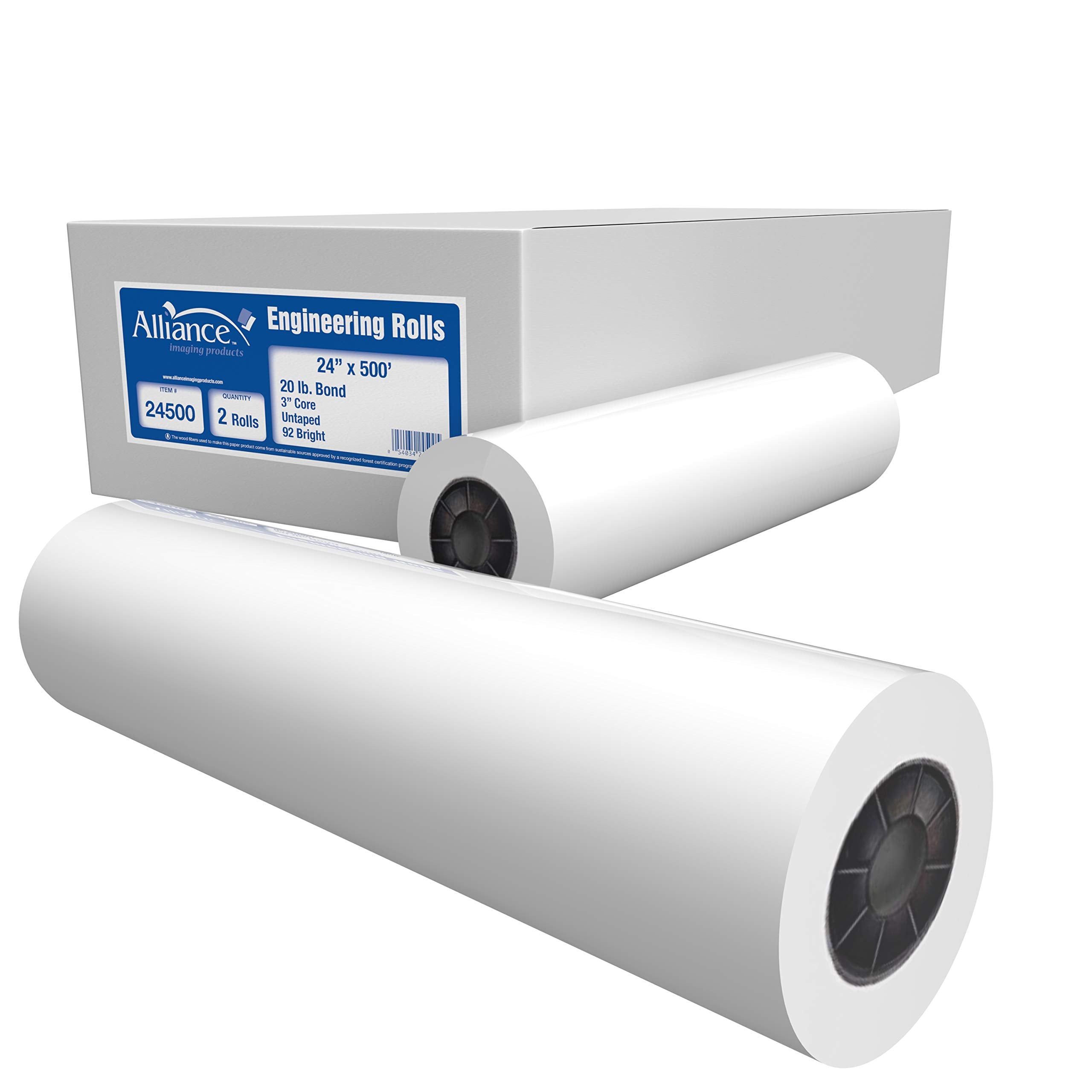 Alliance Wide Format Paper 24' X 500' Rolls Bond Engineering (20Lb | 2 Rolls, 24 In X 500 Ft | 3' Core)
