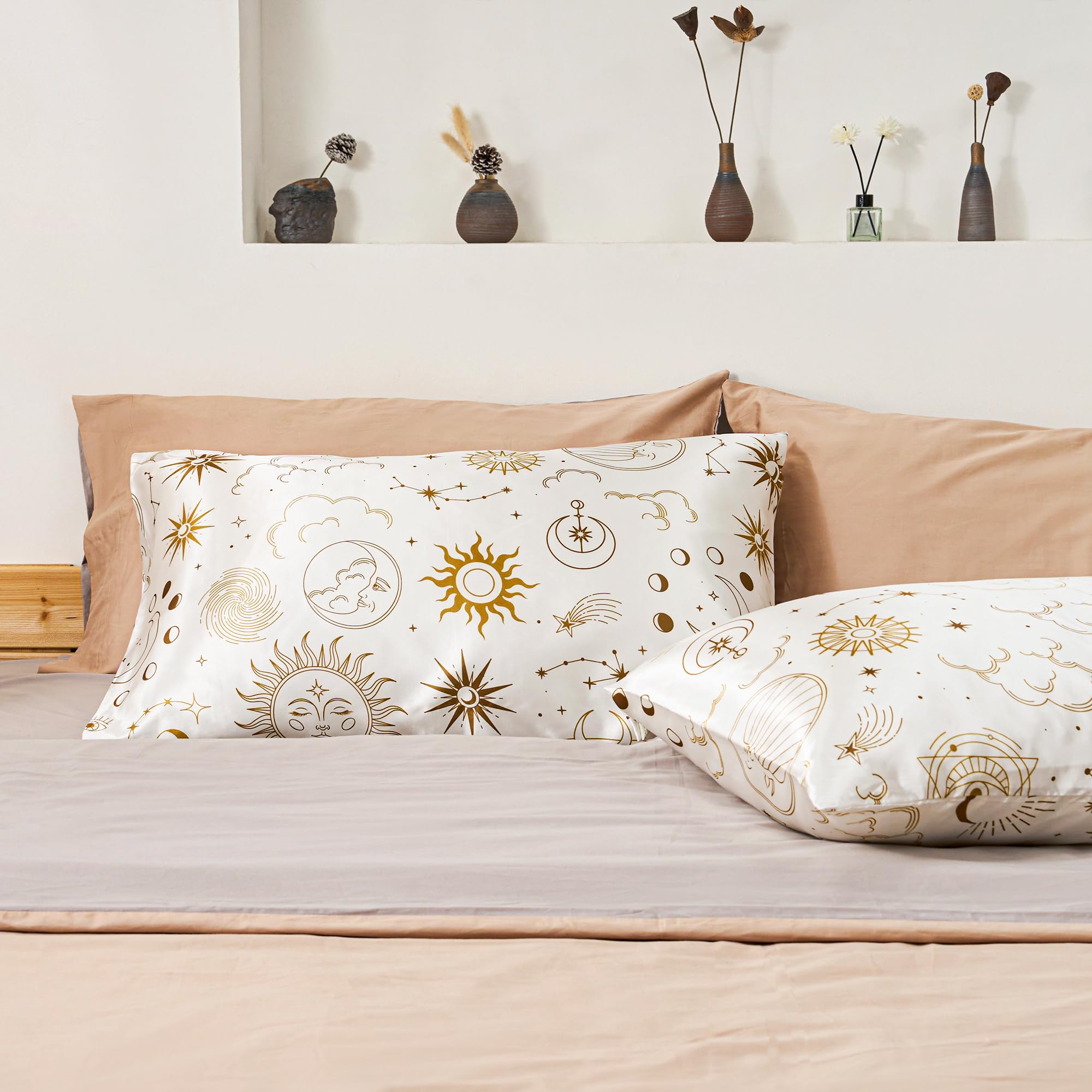 Exq Home Satin Pillowcase Silky Satin Pillowcase For Hair And Skin,Soft Cooling Printed Pillow Cases Queen Size Set Of 2 Satin P