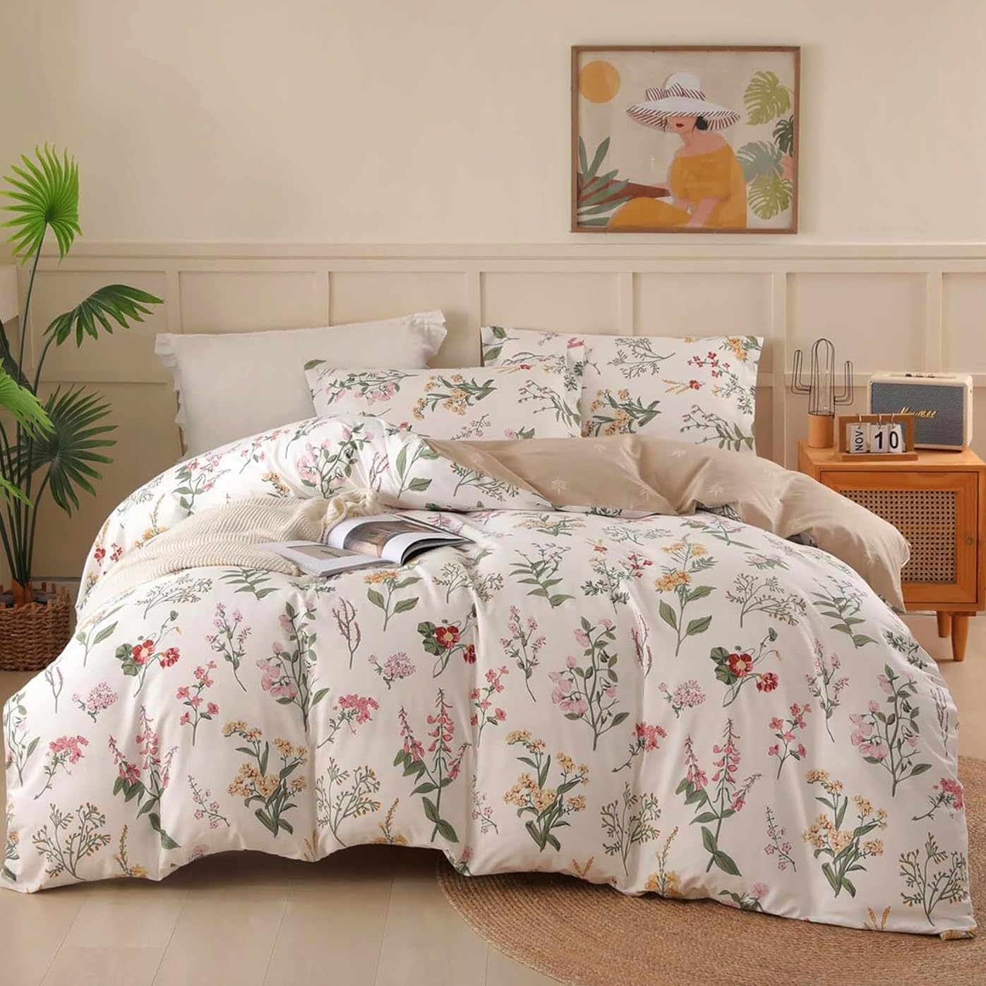 Oaite Duvet Cover Twin Size - 100% Cotton Comforter Cover Floral Duvet Cover Sets 3-Pc, Breathable Duvet Cover With Zipper Closu