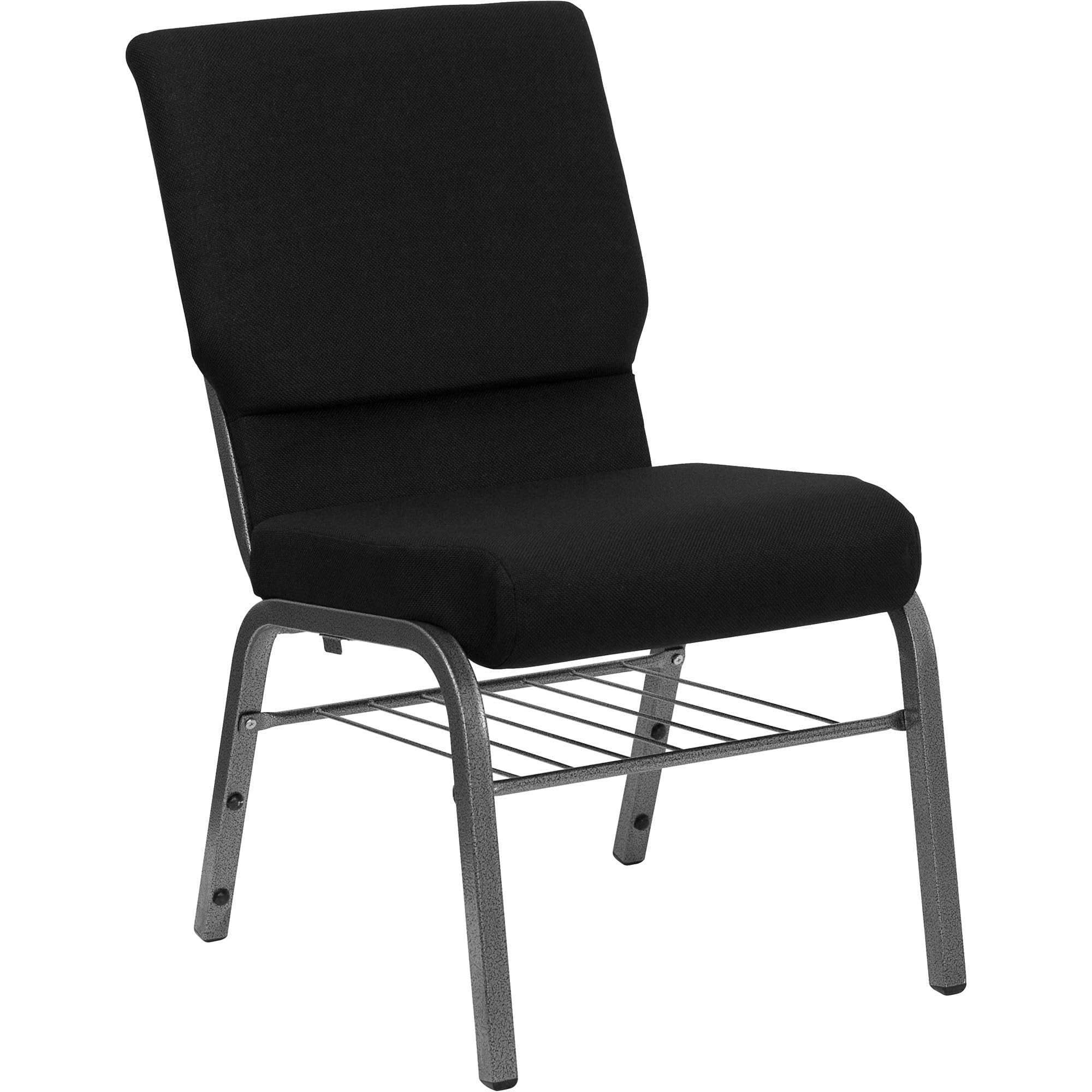 Flash Furniture HERCULES Series 18.5''W Church Chair in Black Fabric with Book Rack - Silver Vein Frame