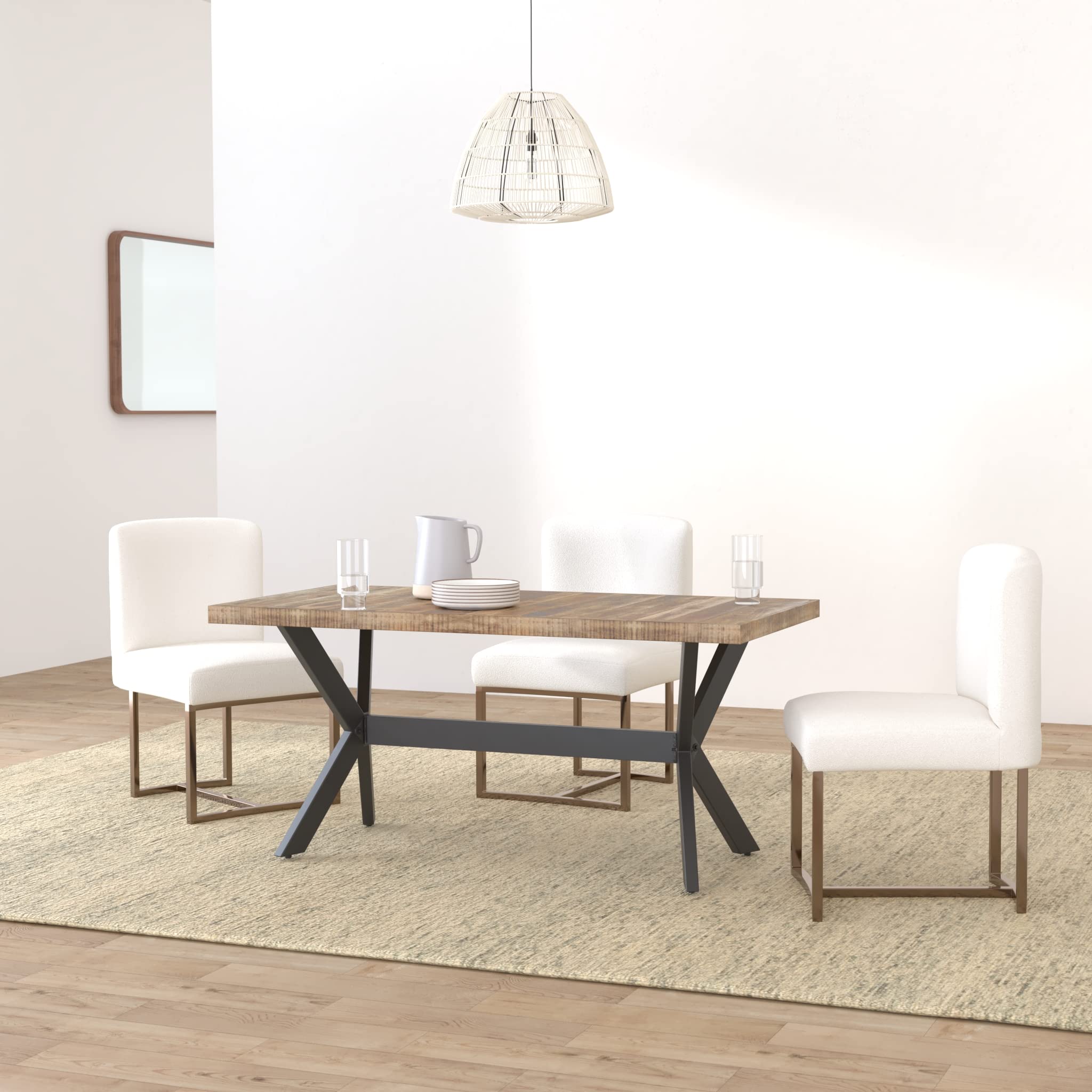 vidaXL Solid Mango Wood Dining Table with Steel Legs and Cross Frame - Industrial Style Handmade Wooden Table for Kitchen/Dining Room (63&quot;x31.5&quot;x29.5&quot;)