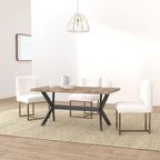 vidaXL Solid Mango Wood Dining Table with Steel Legs and Cross Frame - Industrial Style Handmade Wooden Table for Kitchen/Dining Room (63"x31.5"x29.5")