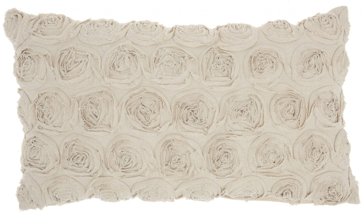 HomeRoots Multicolor Cotton Off White Embossed Rose Lumbar Pillow