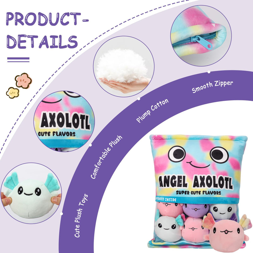 Nukbil Axolotl Plush Pillow Throw Pillow, Cute Axolotl Plush Toys Doll, Stuffed Axolotl Gift For Kids, Birthday, Christmas, Baby