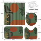 Tayney Boho Mid Century Shower Curtain Set With Toilet Lid Cover And Non-Slip Rugs, Green Background 4 Pcs Modern Minimalist Sho