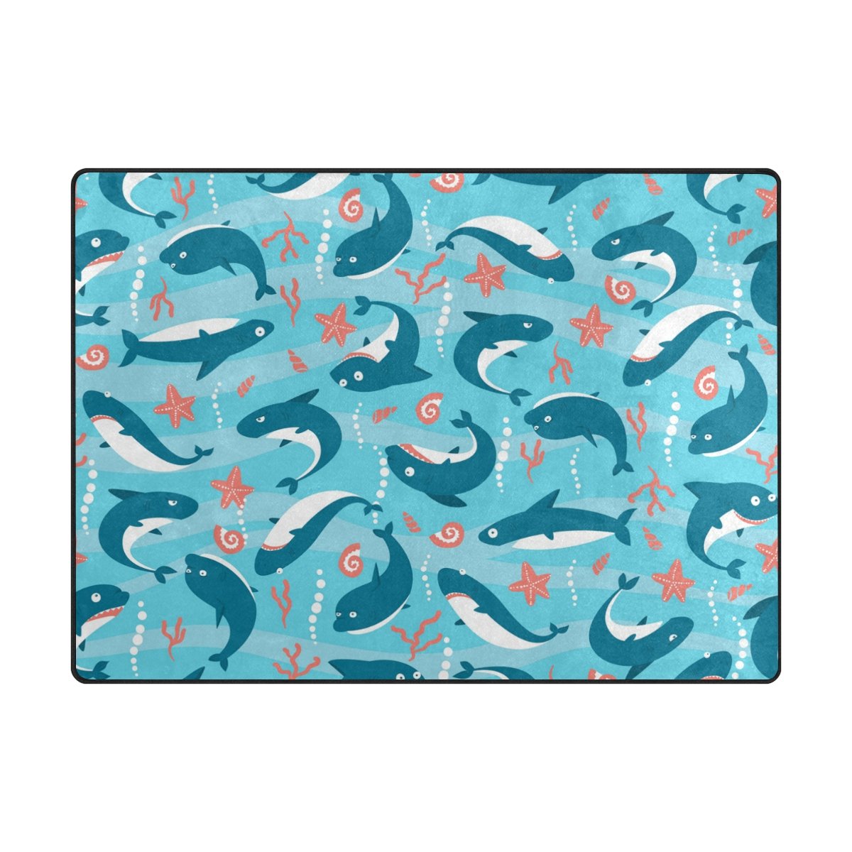My Little Nest Area Rug Cute Sharks Lightweight Non-Slip Soft Mat 4'10 X 6'8, Memory Sponge Indoor Outdoor Decor Carpet For Living Dining Room Bedroom Office Kitchen