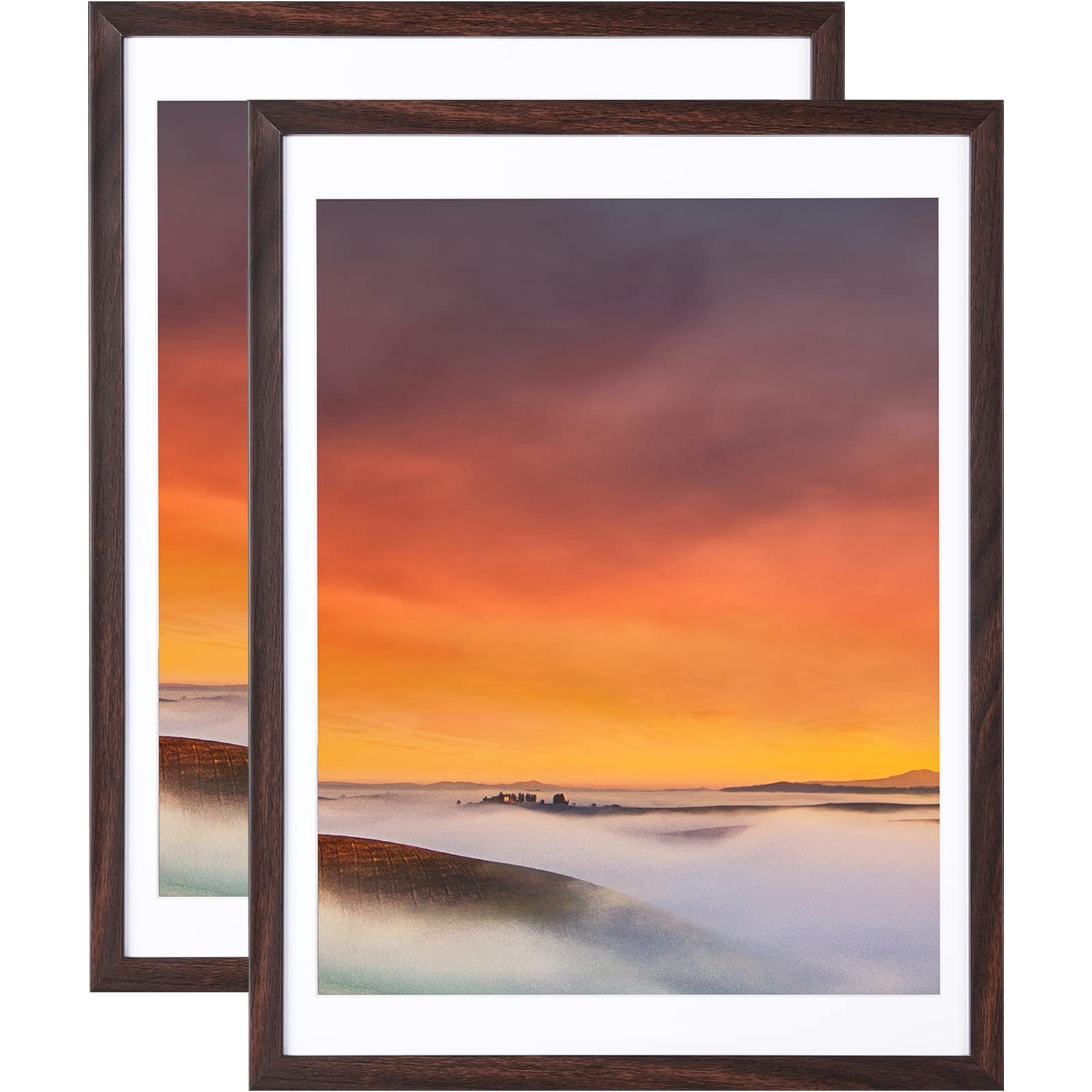 BSRHOME Picture Frame, Set of 2 - 12x16 with Plexiglass, Brown - Tabletop & Wall Mount, Matted, Classic Style, Ideal Gift for Sp