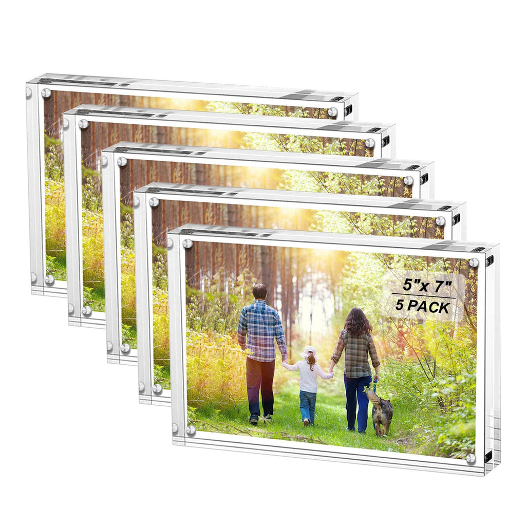 Boxalls 5X7 Acrylic Picture Frames - 5 Pack, Clear Frameless 5X7 Inches Photo Frames With Magnetic, Double Sided Transparent Desktop Frame(5 Pack)