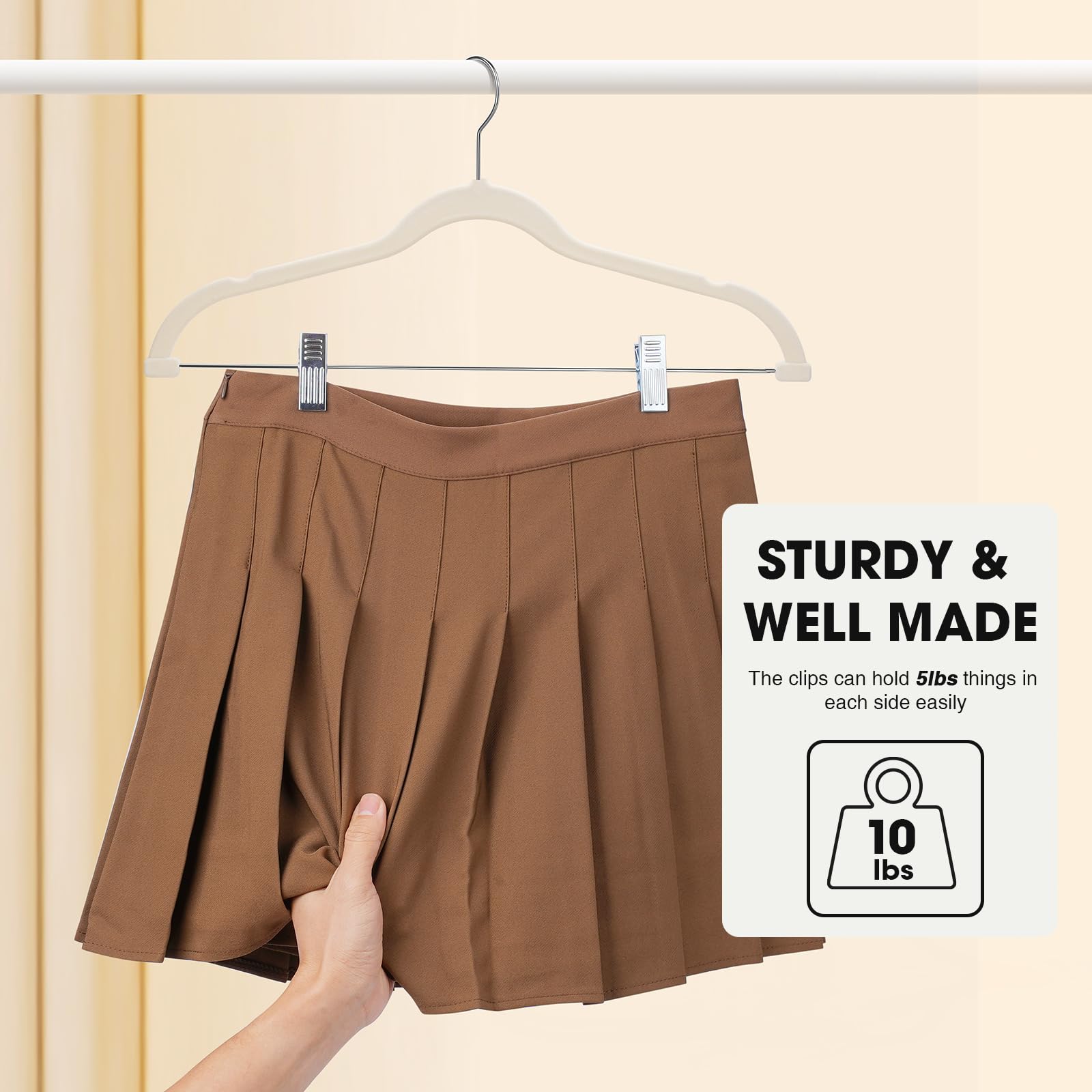 Ulimart 24-Pack Beige Velvet Hangers,Pants Hangers With Clips Adjustable,Felt Hangers,Heavy-Duty,Non-Slip,Space Saving,Slim Clot